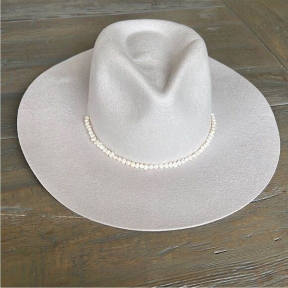 NWT Wyeth Anthropologie Lilac/Purple Pearl Trim 100% Wool Boater Hat - Picture 4 of 8